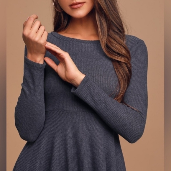 Lulus Fit and Fair Navy Ribbed Long Sleeve Skater Dress size S - Picture 5 of 16